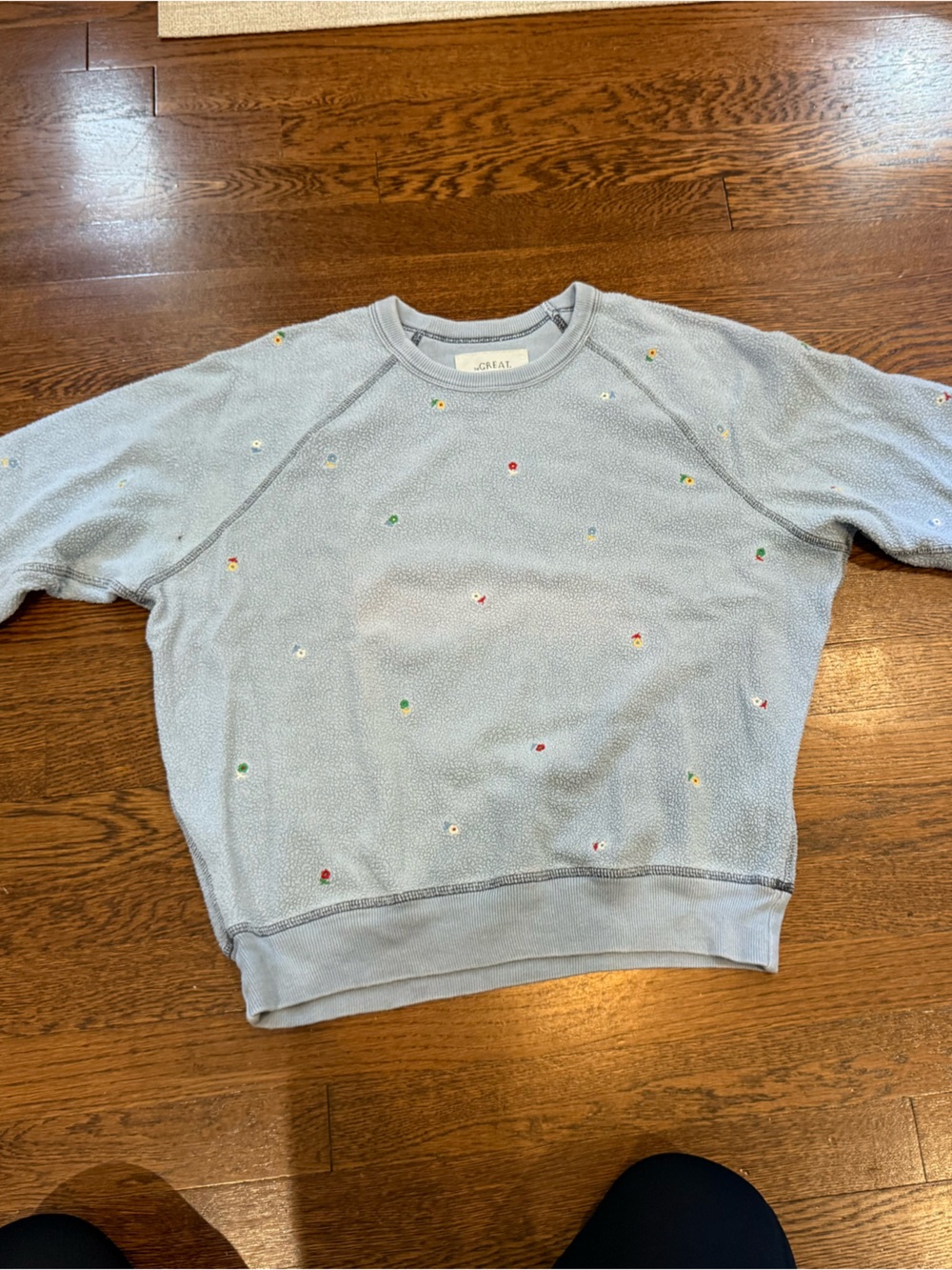 The Great The College Sweatshirt in Light Blue with Floral Embroidery